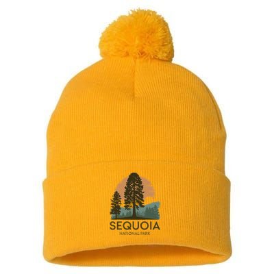 Retro Sequoia National Park Novelty Vacation Tree Minimalist Pom Pom 12in Knit Beanie