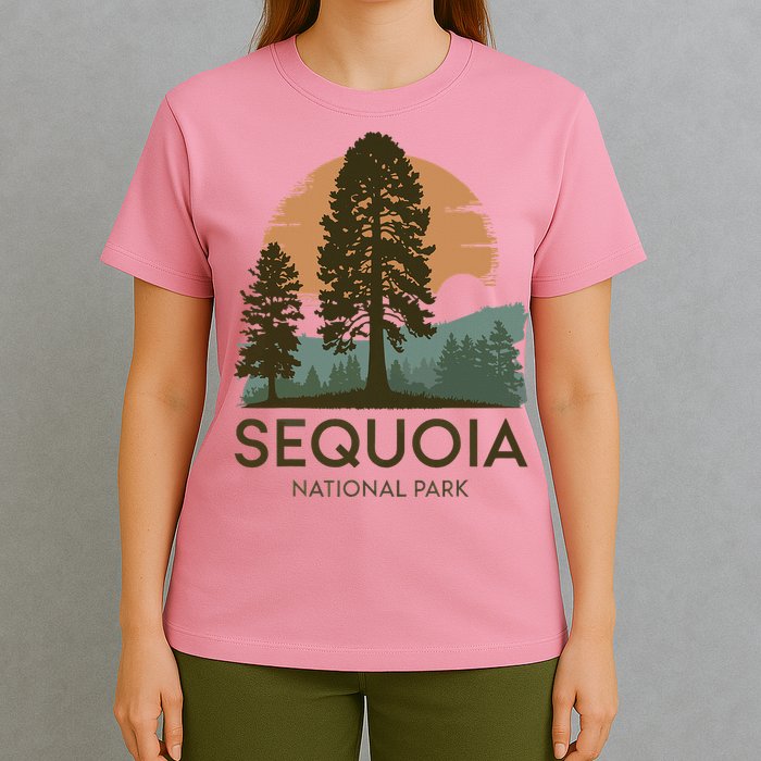 Retro Sequoia National Park Novelty Vacation Tree Minimalist T-Shirt