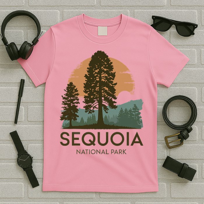 Retro Sequoia National Park Novelty Vacation Tree Minimalist T-Shirt