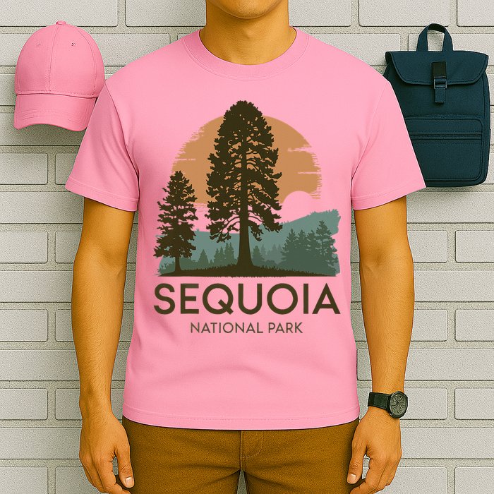 Retro Sequoia National Park Novelty Vacation Tree Minimalist T-Shirt