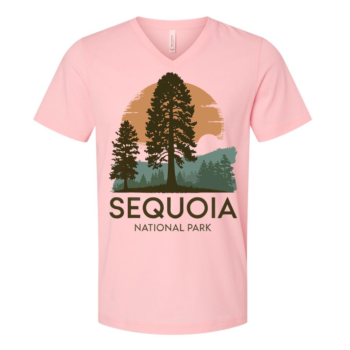 Retro Sequoia National Park Novelty Vacation Tree Minimalist V-Neck T-Shirt