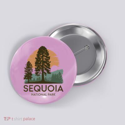 Retro Sequoia National Park Novelty Vacation Tree Minimalist Button