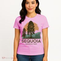 Retro Sequoia National Park Novelty Vacation Tree Minimalist Womens T-Shirt