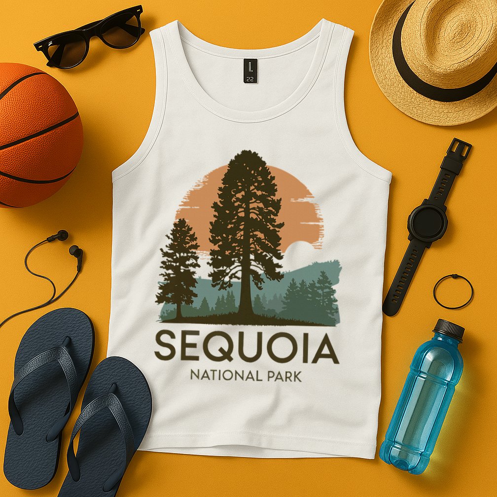 Retro Sequoia National Park Novelty Vacation Tree Minimalist Tank Top