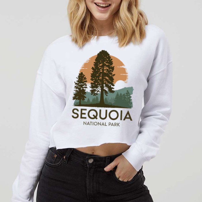 Retro Sequoia National Park Novelty Vacation Tree Minimalist Cropped Pullover Crew