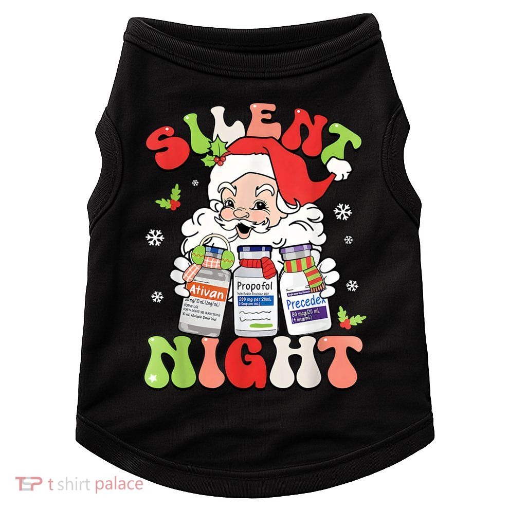 Retro Silent Night Icu Nurse Christmas Intensive Care Unit Doggie Tank