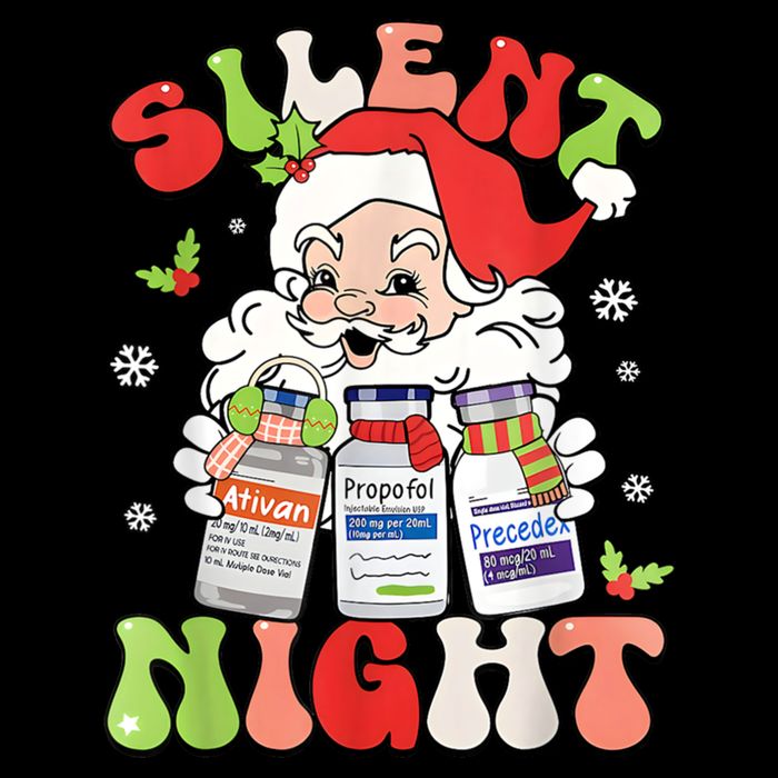 Retro Silent Night Icu Nurse Christmas Intensive Care Unit Drawstring Bag