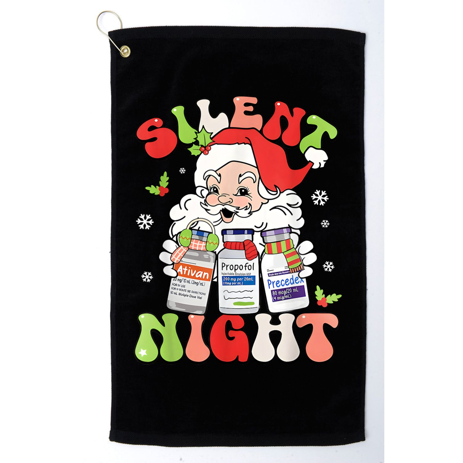 Retro Silent Night Icu Nurse Christmas Intensive Care Unit Golf Towel