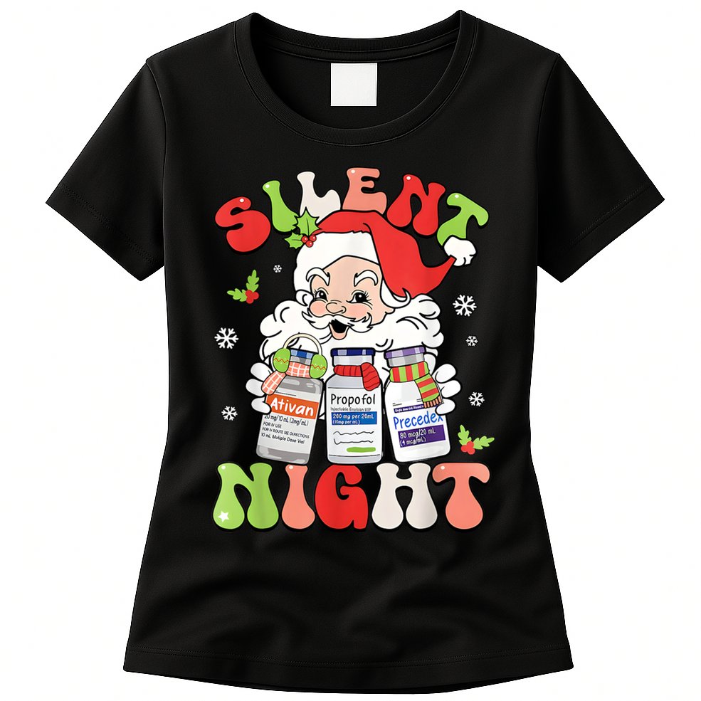 Retro Silent Night Icu Nurse Christmas Intensive Care Unit Womens T-Shirt