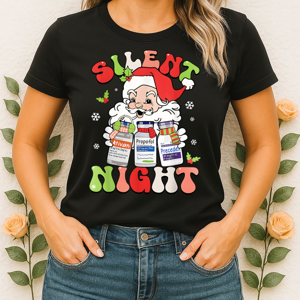Retro Silent Night Icu Nurse Christmas Intensive Care Unit Womens T-Shirt