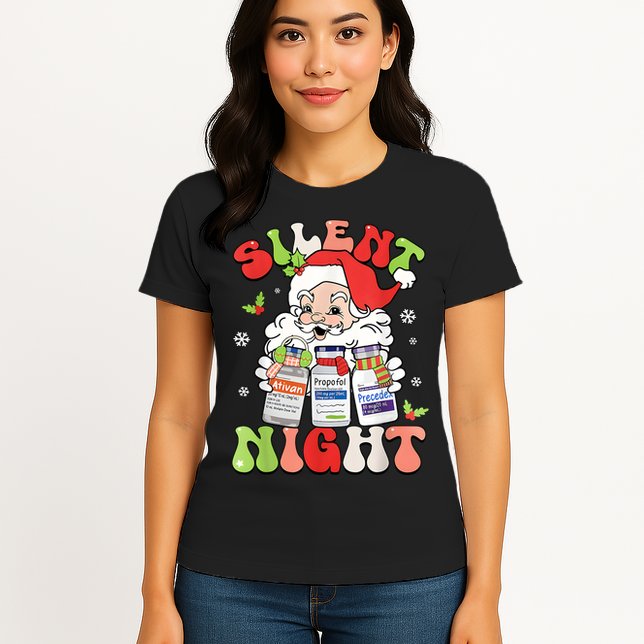 Retro Silent Night Icu Nurse Christmas Intensive Care Unit Womens T-Shirt