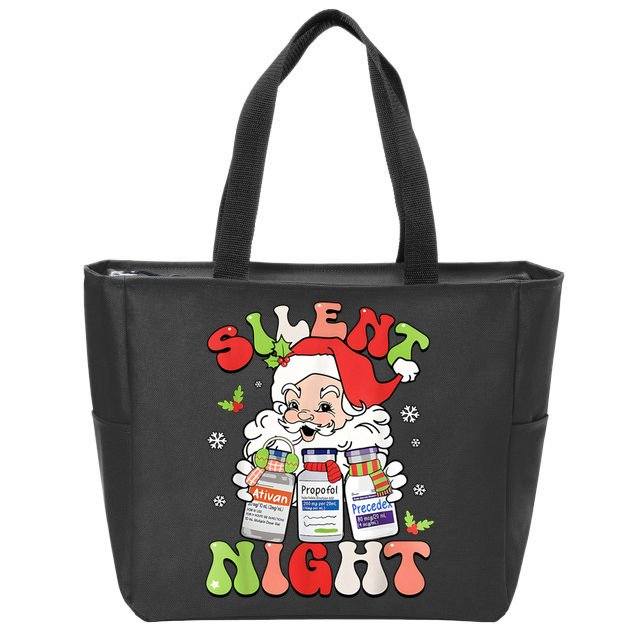 Retro Silent Night Icu Nurse Christmas Intensive Care Unit Zip Tote Bag
