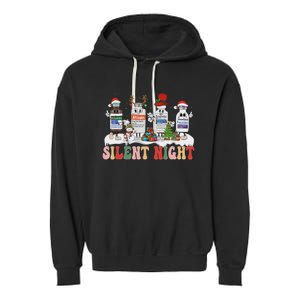 Retro Silent Night Icu Nurse Christmas Garment-Dyed Fleece Hoodie