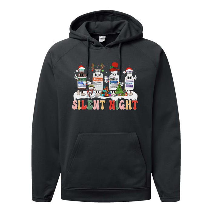 Retro Silent Night Icu Nurse Christmas Performance Fleece Hoodie