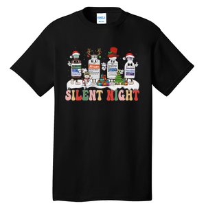 Retro Silent Night Icu Nurse Christmas Tall T-Shirt