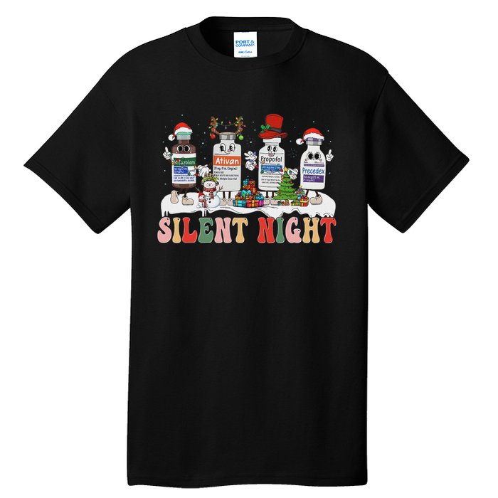 Retro Silent Night Icu Nurse Christmas Tall T-Shirt