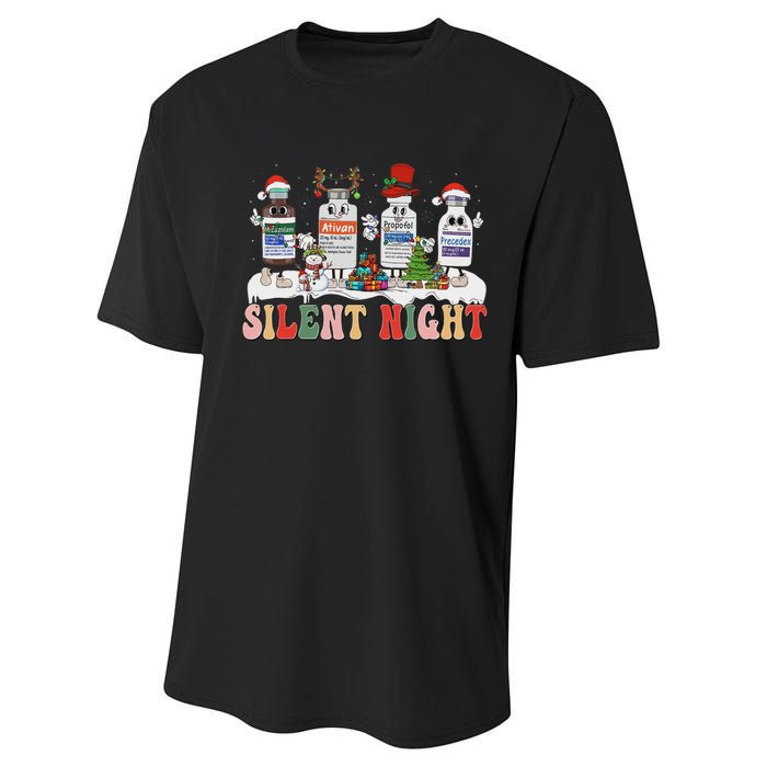 Retro Silent Night Icu Nurse Christmas Performance Sprint T-Shirt