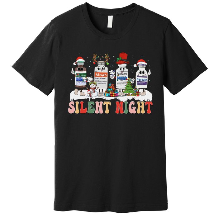 Retro Silent Night Icu Nurse Christmas Premium T-Shirt