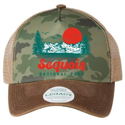 Retro Sequoia National Park Mountain Trees And Sun Graphic Gift Legacy Tie Dye Trucker Hat