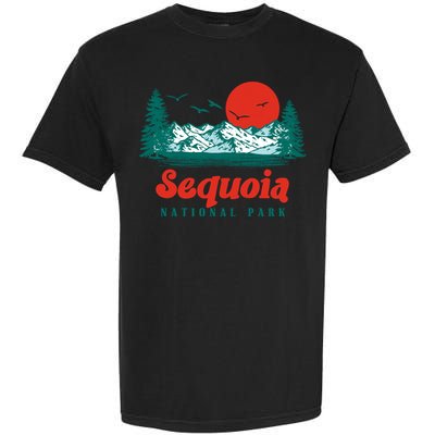 Retro Sequoia National Park Mountain Trees And Sun Graphic Gift Garment-Dyed Heavyweight T-Shirt