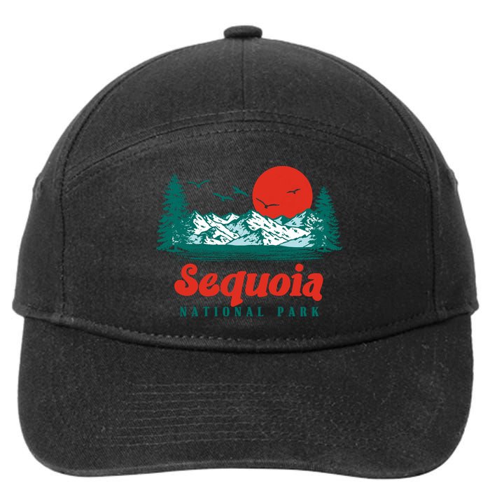 Retro Sequoia National Park Mountain Trees And Sun Graphic Gift 7-Panel Snapback Hat