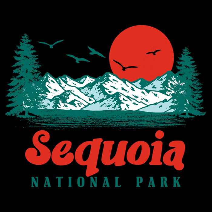Retro Sequoia National Park Mountain Trees And Sun Graphic Gift 7-Panel Snapback Hat