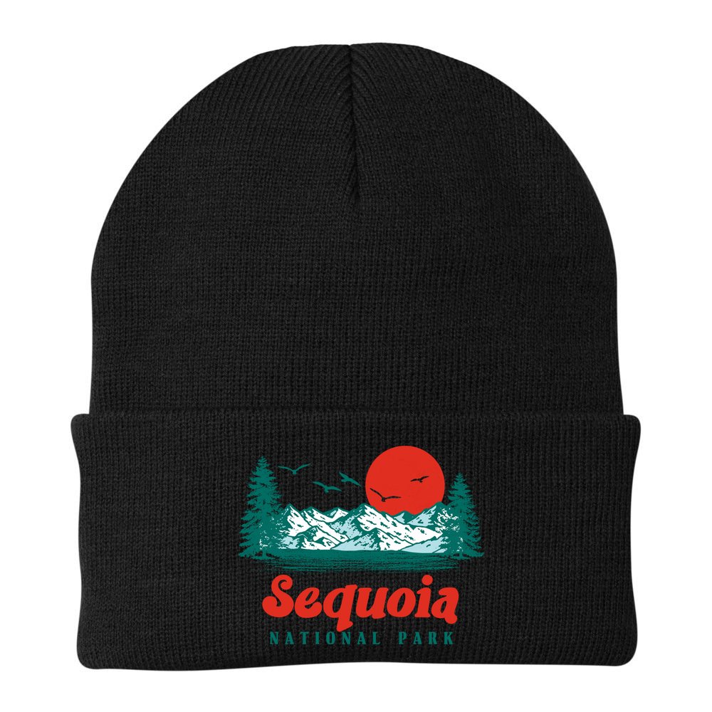 Retro Sequoia National Park Mountain Trees And Sun Graphic Gift Beanie
