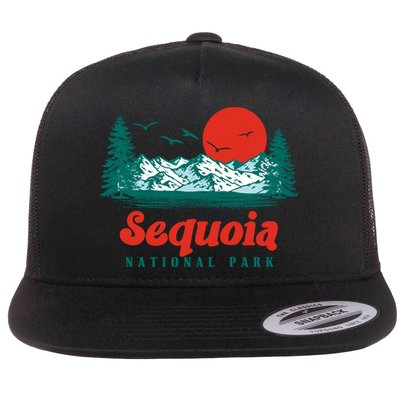 Retro Sequoia National Park Mountain Trees And Sun Graphic Gift Flatbill Hat
