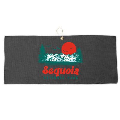Retro Sequoia National Park Mountain Trees And Sun Graphic Gift Large Microfiber Waffle Golf Towel