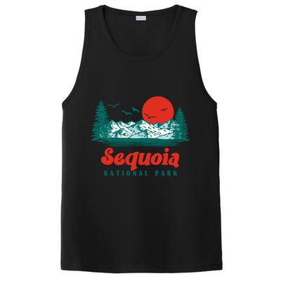 Retro Sequoia National Park Mountain Trees And Sun Graphic Gift PosiCharge Competitor Tank