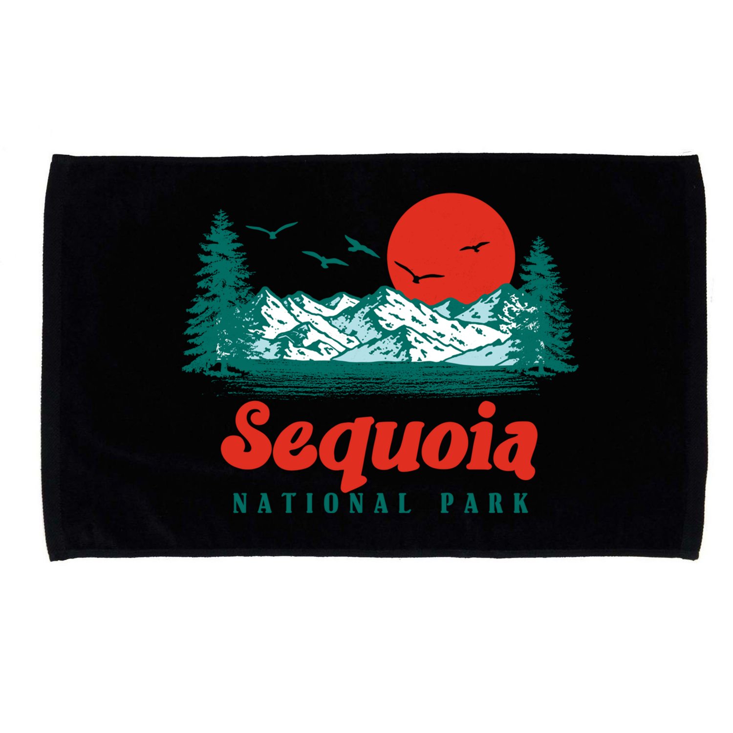 Retro Sequoia National Park Mountain Trees And Sun Graphic Gift Microfiber Hand Towel