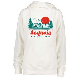 Retro Sequoia National Park Mountain Trees And Sun Graphic Gift Womens Funnel Neck Pullover Hood