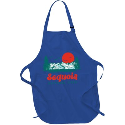 Retro Sequoia National Park Mountain Trees And Sun Graphic Gift Full-Length Apron With Pockets