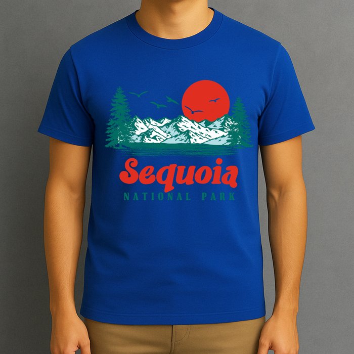 Retro Sequoia National Park Mountain Trees And Sun Graphic Gift T-Shirt