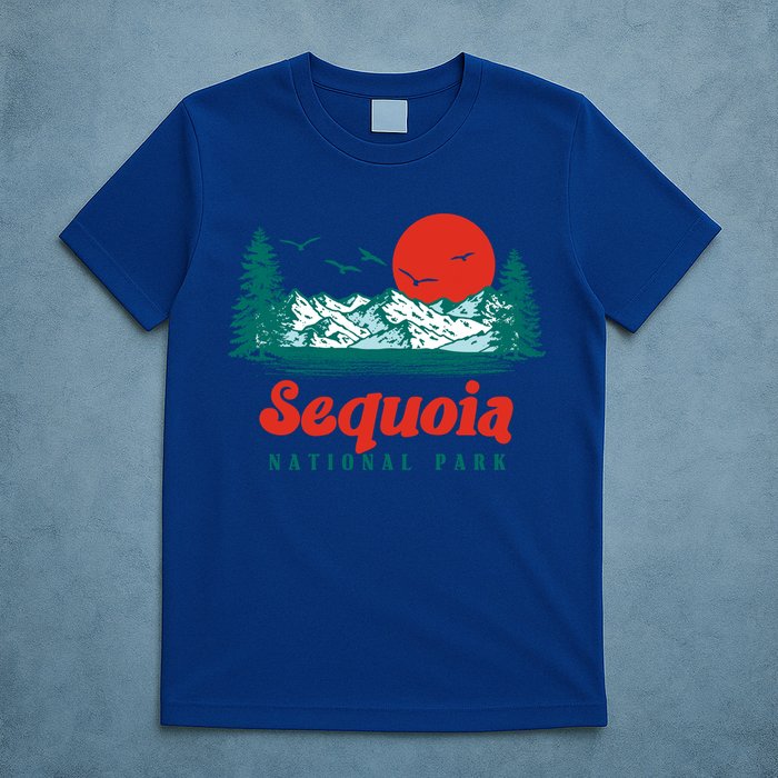 Retro Sequoia National Park Mountain Trees And Sun Graphic Gift T-Shirt