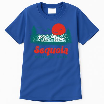 Retro Sequoia National Park Mountain Trees And Sun Graphic Gift Tall T-Shirt