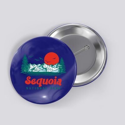 Retro Sequoia National Park Mountain Trees And Sun Graphic Gift Button