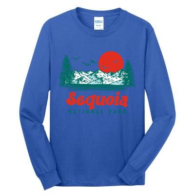 Retro Sequoia National Park Mountain Trees And Sun Graphic Gift Tall Long Sleeve T-Shirt