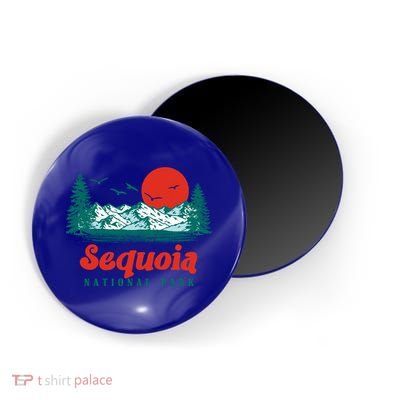 Retro Sequoia National Park Mountain Trees And Sun Graphic Gift Magnet