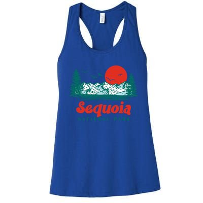 Retro Sequoia National Park Mountain Trees And Sun Graphic Gift Women's Racerback Tank