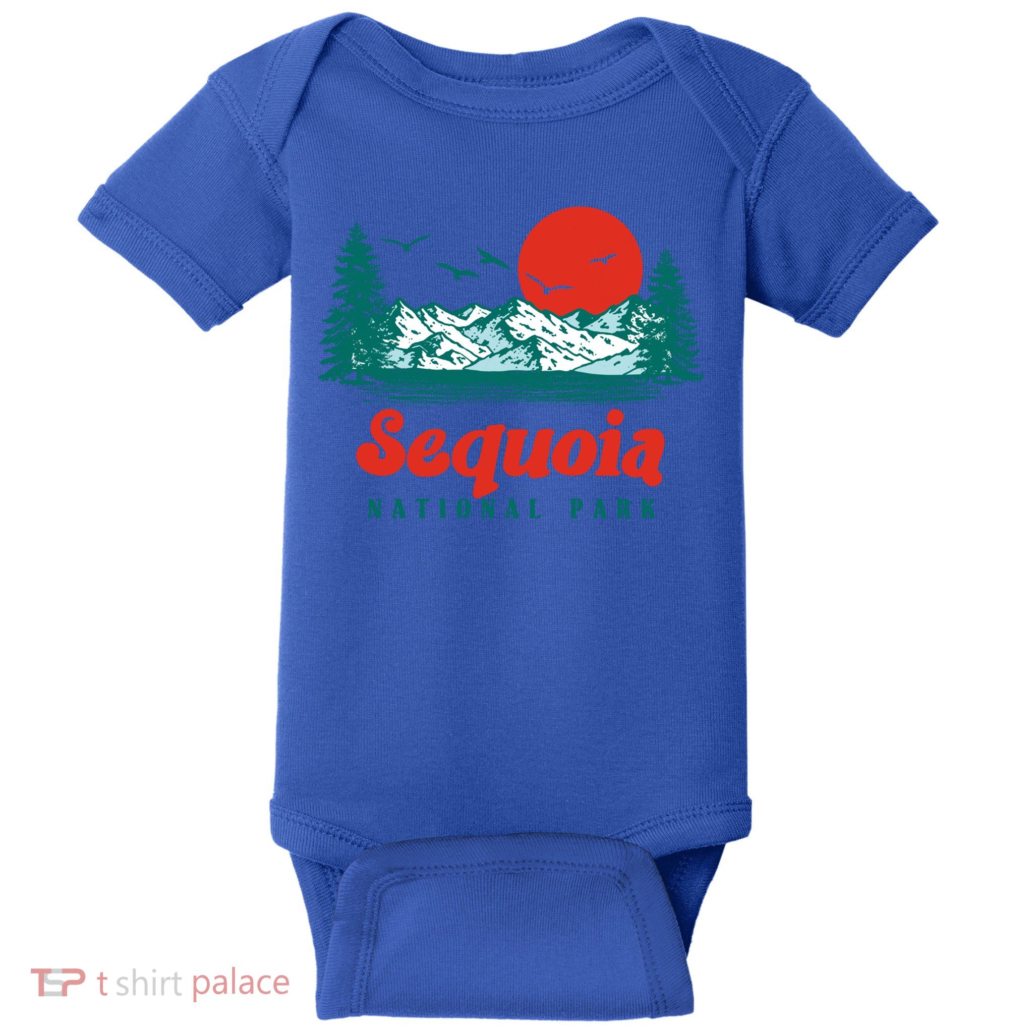 Retro Sequoia National Park Mountain Trees And Sun Graphic Gift Baby Bodysuit