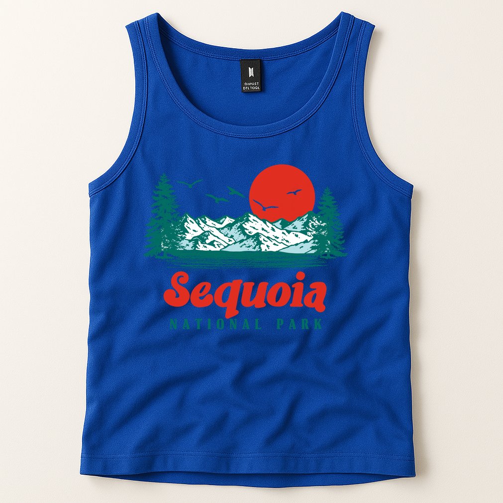 Retro Sequoia National Park Mountain Trees And Sun Graphic Gift Tank Top