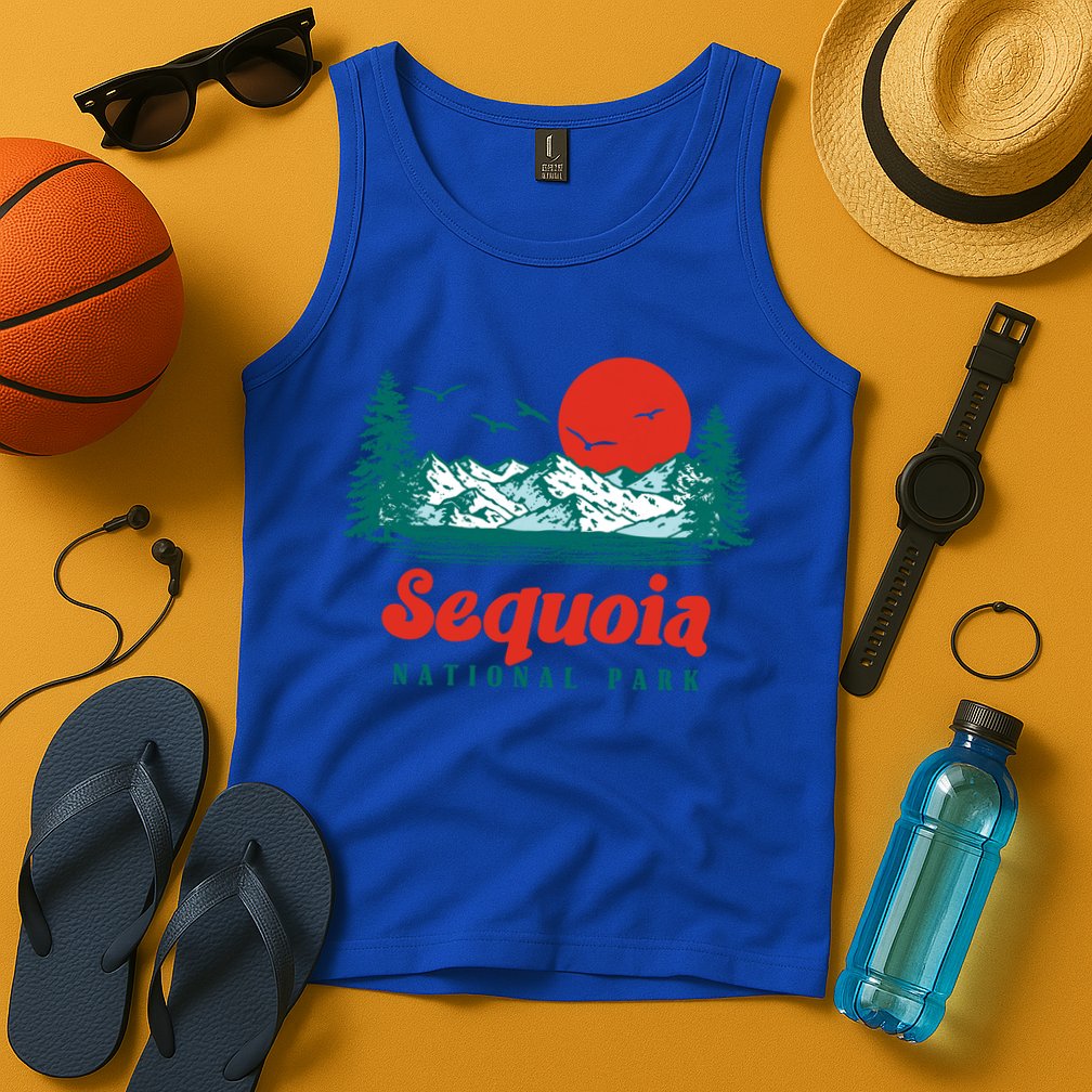 Retro Sequoia National Park Mountain Trees And Sun Graphic Gift Tank Top