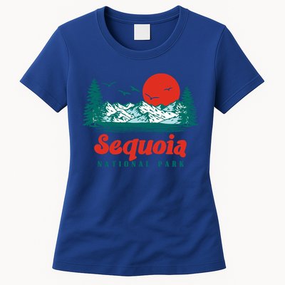 Retro Sequoia National Park Mountain Trees And Sun Graphic Gift Womens T-Shirt