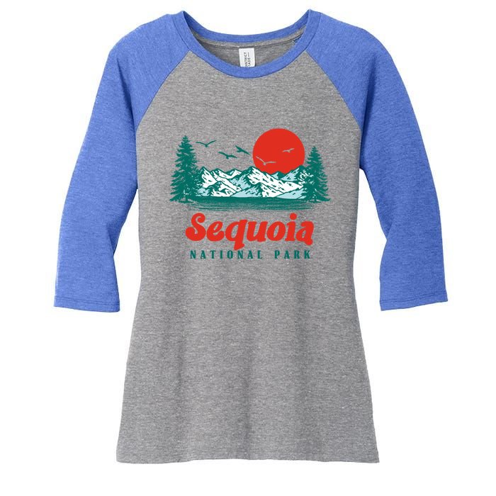 Retro Sequoia National Park Mountain Trees And Sun Graphic Gift Women's Tri-Blend 3/4-Sleeve Raglan Shirt