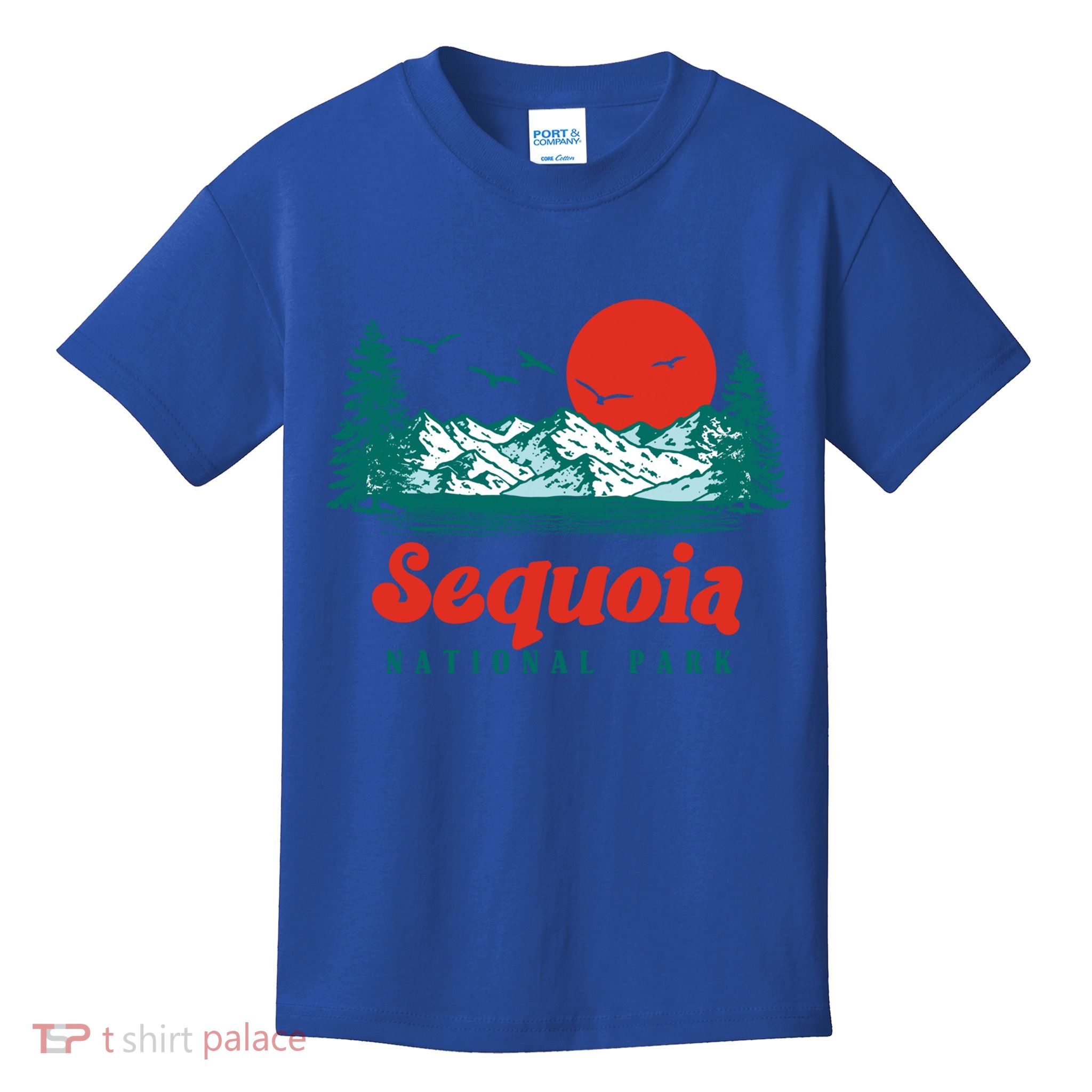 Retro Sequoia National Park Mountain Trees And Sun Graphic Gift Kids T-Shirt