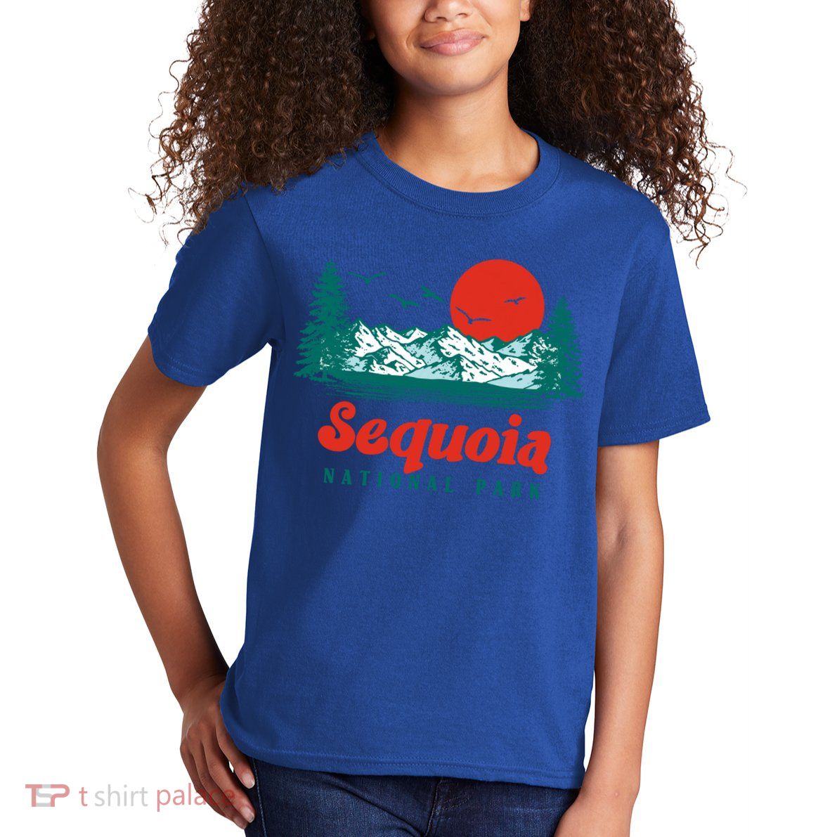Retro Sequoia National Park Mountain Trees And Sun Graphic Gift Kids T-Shirt