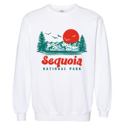 Retro Sequoia National Park Mountain Trees And Sun Graphic Gift Garment-Dyed Sweatshirt