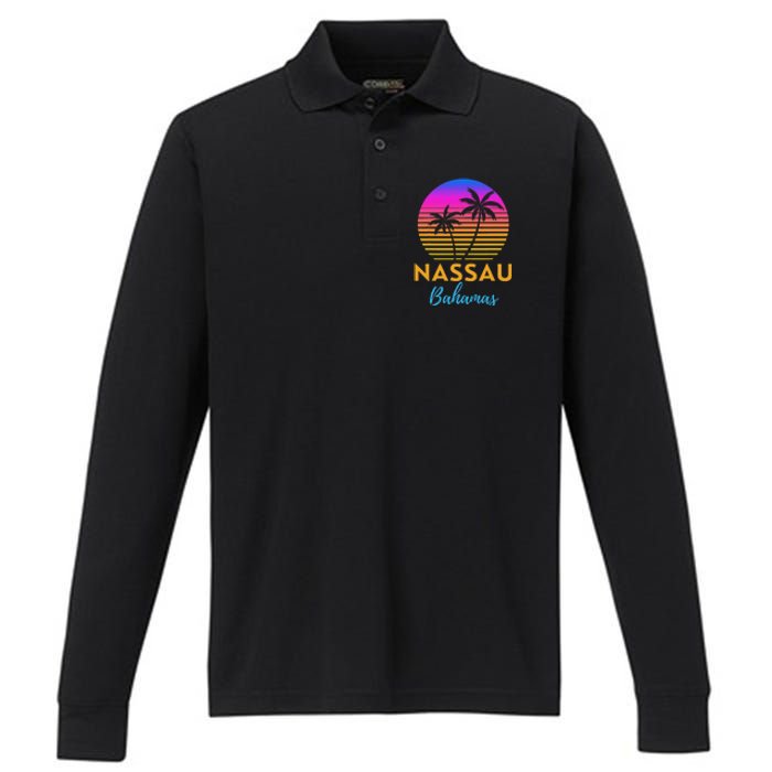 Retro Sunset Nassau Bahamas Beach Trip Vacation Summer Group Performance Long Sleeve Polo