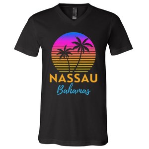 Retro Sunset Nassau Bahamas Beach Trip Vacation Summer Group V-Neck T-Shirt